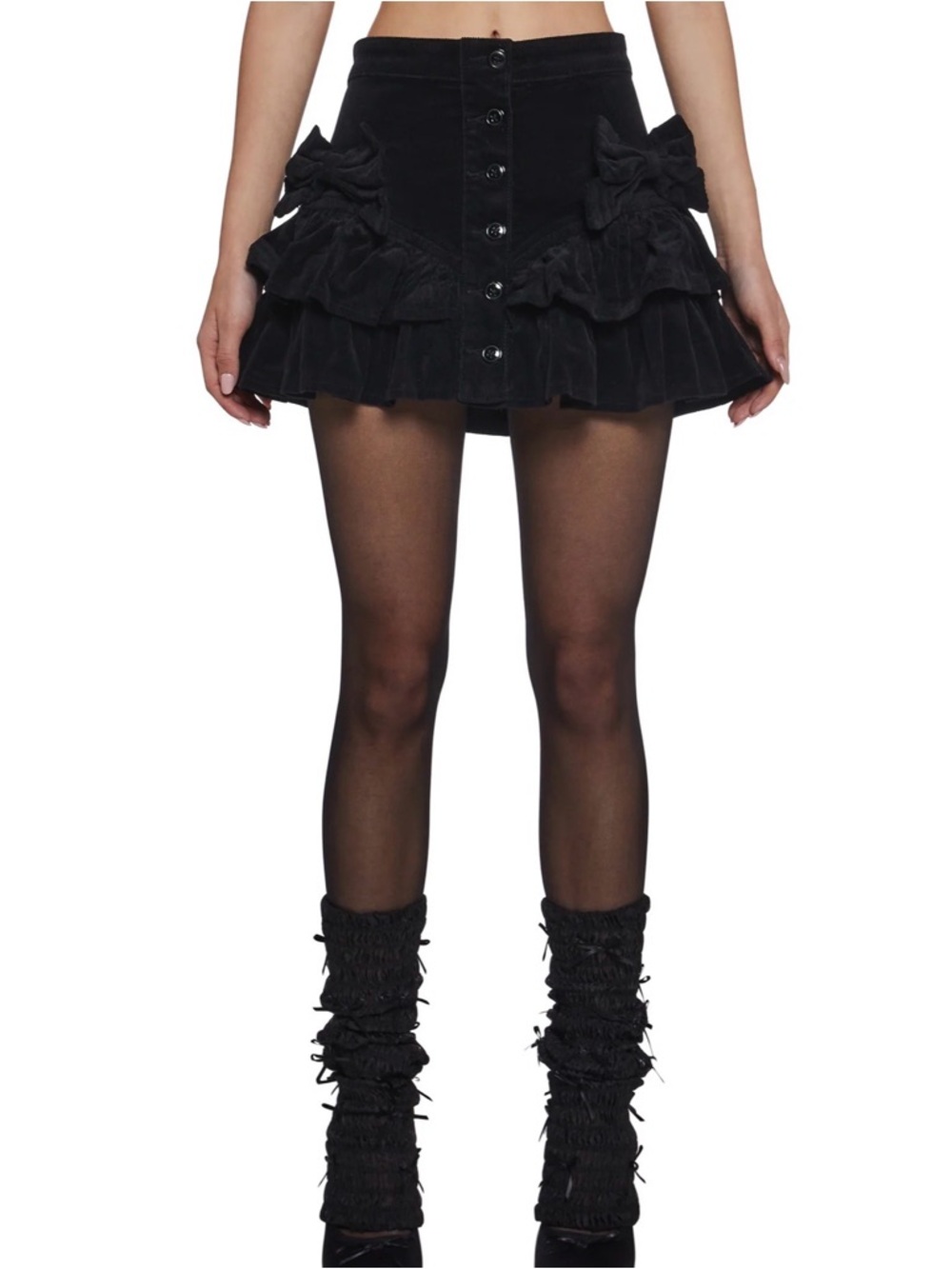 Dolls kill Black Ruffled Mini Skirt with Front Buttons